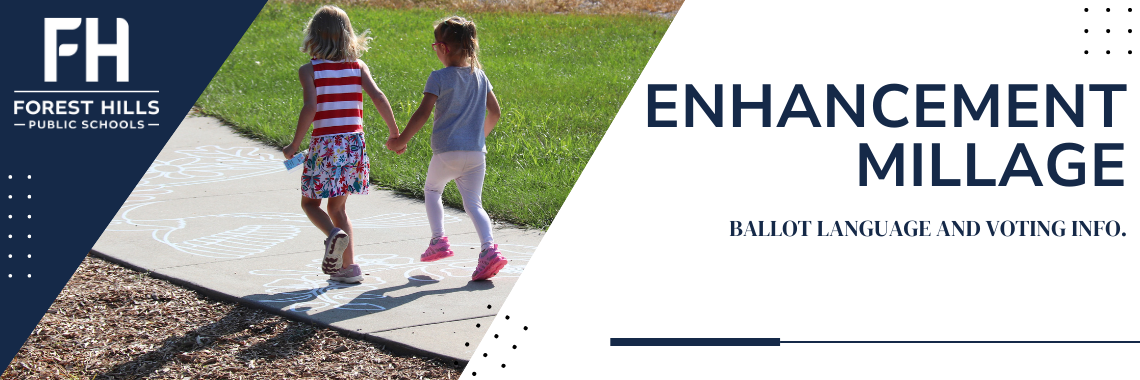 eNHANCEMENT mILLAGE bALLOT lANGUAGE AND vOTING INFO. WITH TWO GIRLS HOLDING HANDS SKIPPING ON A SIDEWALK LINED WITH CHALK DRAWINGS.