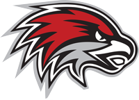 Forest Hills Eastern Hawks logo in red and black with red hawk logo