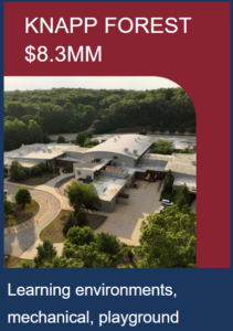 Knapp Forest drone shot and $8.3mm for learning environments, mechanical, playground